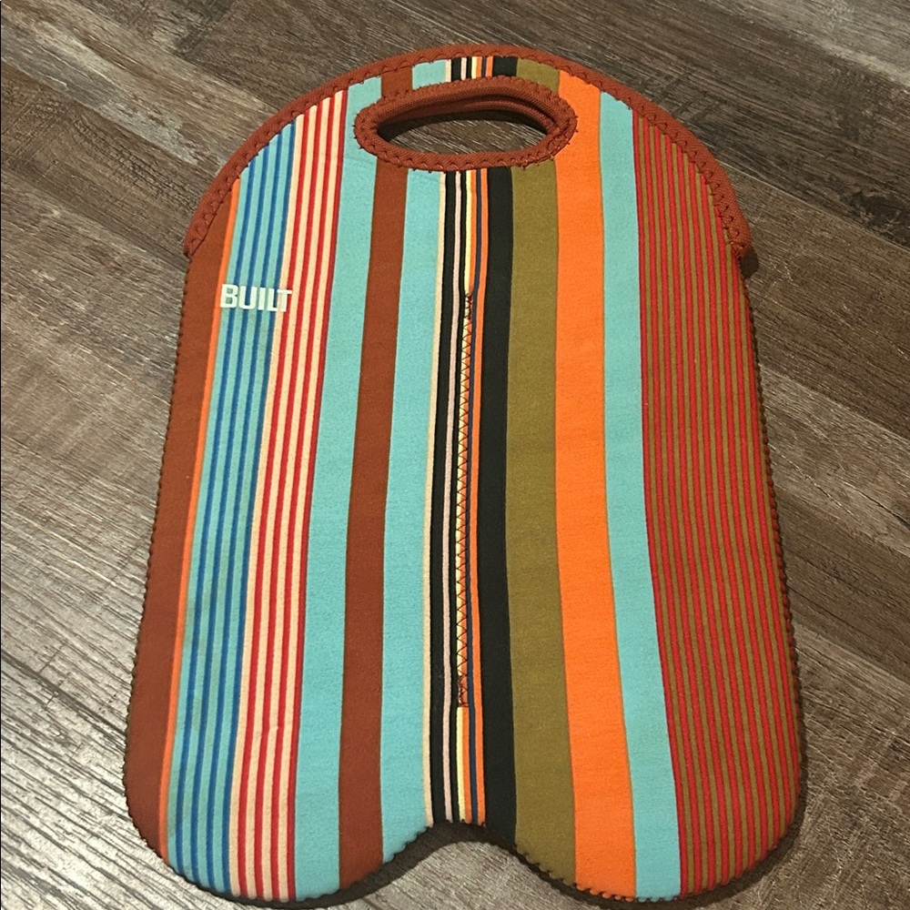 BUILT Two Bottle Tote Insulated Wine Bottle Carrier Poly Neoprene Striped